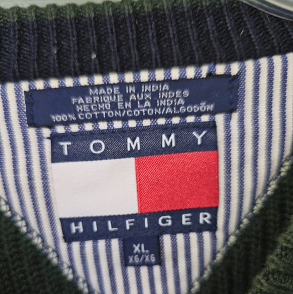 Vintage 90's Tommy Hilfiger Men's XL Dark Green Knit Crewneck Pullover Sweater - Picture 2 of 6